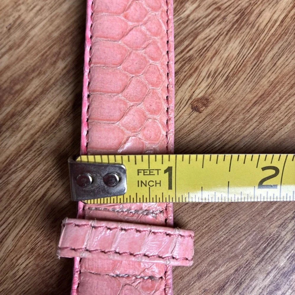 Vtg Pink Genuine Snakeskin Skinny Belt Gold Buckle Large Exotic Reptile Leather